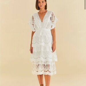 FARM RIO - Off-White Richelieu Midi Dress